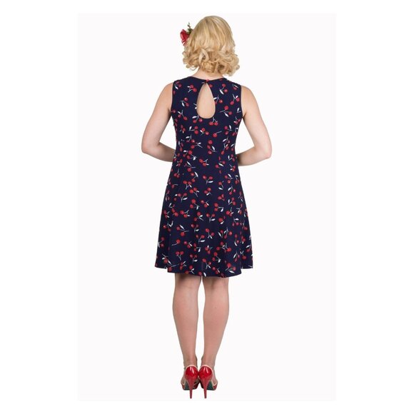 NWT X-Small Dancing Days Retro Cherry Keyhole Navy Dress ModCloth - Picture 3 of 8